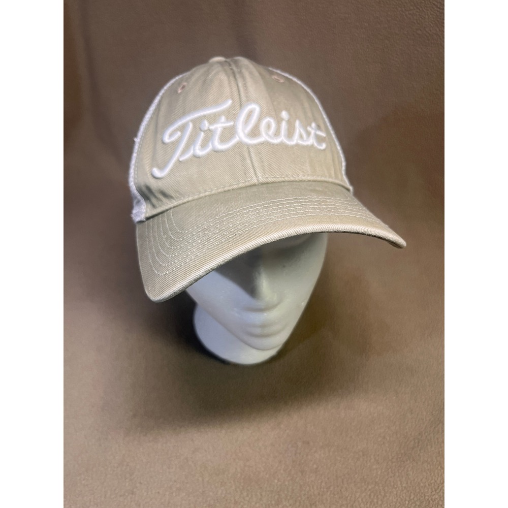 Titleist Golf Hat Tan White Mesh Back Adjustable Trucker Cap FootJoy‎ Logo #1